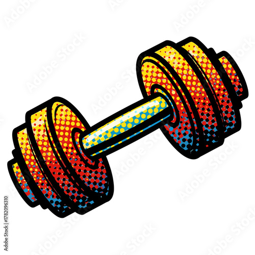 Vibrant Pop Art Style Vector Dumbbell for Gym, Fitness, and Workout Designs on transparent background