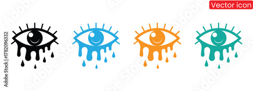 Diverse eye icons with tears symbolize emotion, empathy, and observation,See and unsee eye icon. Eyesight symbol. Retina scan eye signs. Privacy and block flat or vector collection