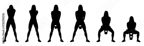 Silhouette of woman doing fitness activities with kettle bell.