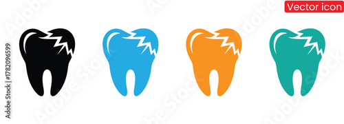 Iconography representing dental decay and pain with vibrant color options,Tooth black icon symbol silhouette flat design style sign. Tooth simple silhouette on white. Dentist concept.