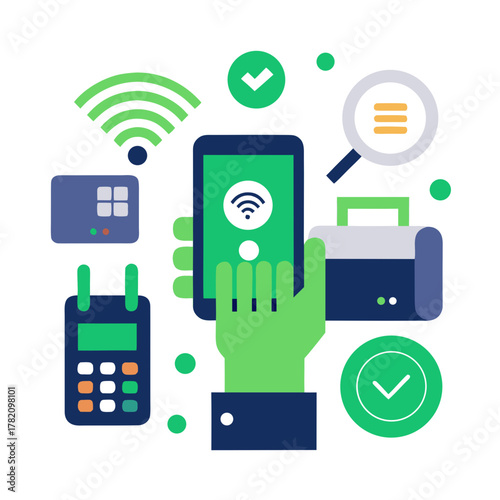 Digital payment and transaction concept with smartphone and pos terminal