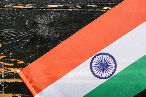 Flag of India on black wood...