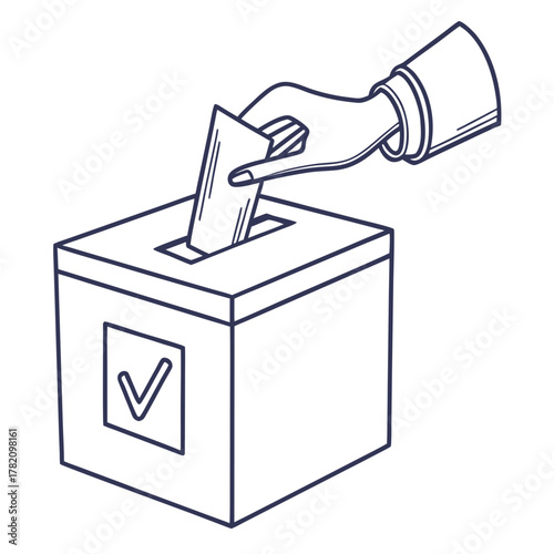 Hand casting a vote into a ballot box with a checkmark