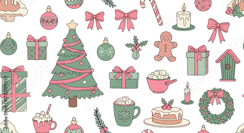 Festive Christmas Pattern A Whimsical Illustration with Holiday Elements and Decorations