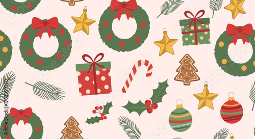 Festive Christmas Pattern A Seamless Design with Ornaments, Wreaths, and Holiday Cheer for the Season