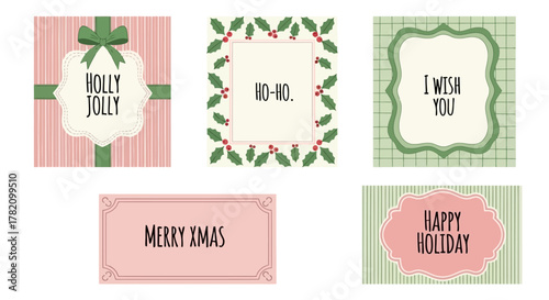 Festive Holiday Tags A Collection of Christmas and New Year Labels, Embellished with Seasonal Greetings and Decorations