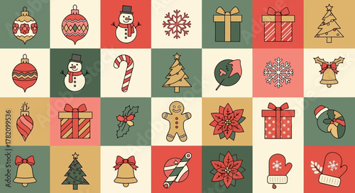 Festive Christmas Icons A Colorful Collection of Holiday Decorations and Symbols