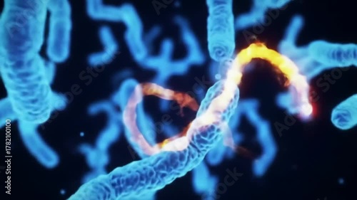 Microscopic View Ebola Virus Cell Structure with Blue Chromosomes Animation