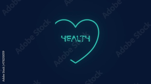 heart health care wellness outline glowing heart neon animation