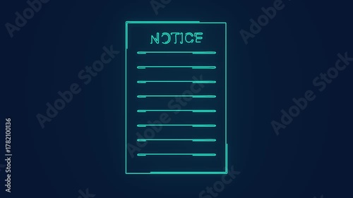notice document neon outline animation glowing legal announcement screen