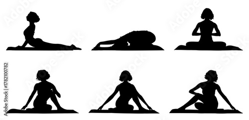 silhouette woman doing yoga on white background vector