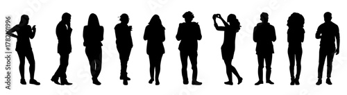 silhouette of people using cell phones vector illustrtaion