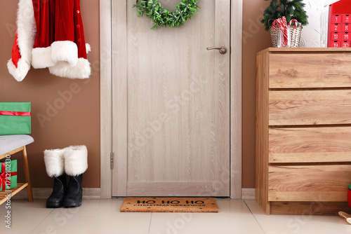 Wooden door with Christmas ...