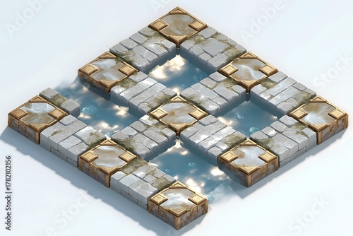 Artistic Water Reflection on Stone Pathway in Unique Puzzle Design