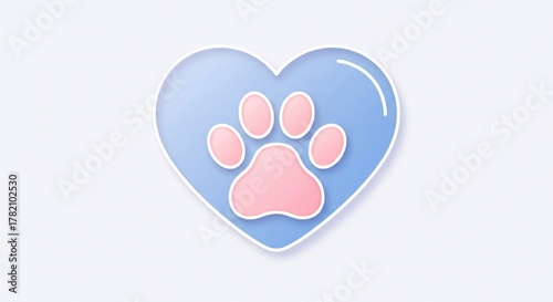 Cute paw print inside a heart shape symbol of love for animals and pet care, adoption, and veterinary service