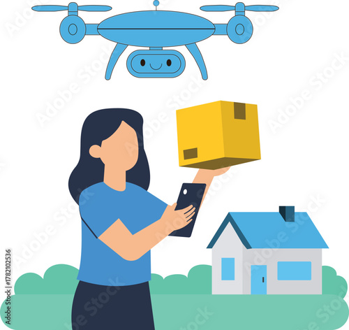 Woman receives package delivered by drone at her house