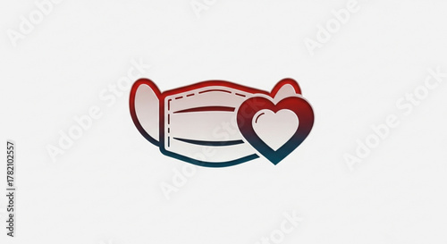 Medical face mask with a heart shape symbol of protection, care, and love during the pandemic and virus outbreak