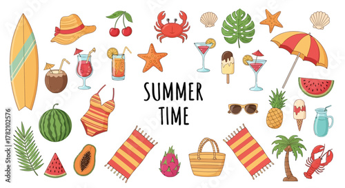 Summer Time Vacation Beach Vector Graphics Set