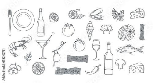 Culinary Delights A Linear Illustration of Food and Drink