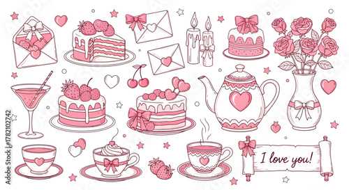 Charming Valentine's Day Icons Love, Sweets, and Romance in Pink