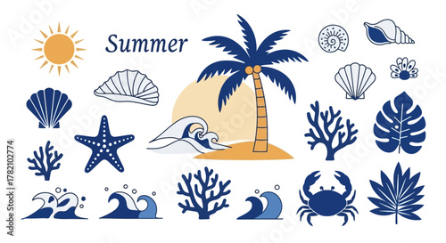 Summer Seaside Icons Beach Elements Illustration