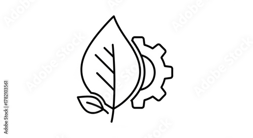 Black and white leaves and gear, symbolizing ecofriendly technology, sustainable industry