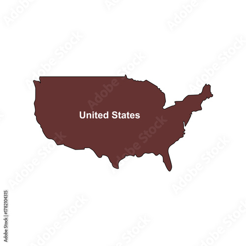 Simple Silhouette Map of Continental US in Brown Color