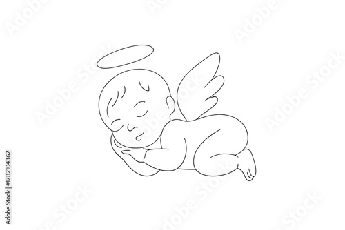 Fotografie Cartoon baby angel sleeping peacefully with wings and halo