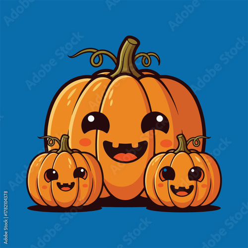 Adorable cartoon pumpkins family smiling happily for Halloween fun