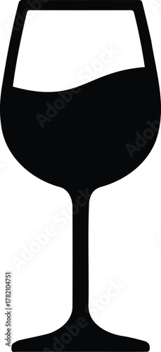 A sleek black silhouette of a wine glass, halffilled with a dark liquid, stands out against an, evoking sophistication and simplicity