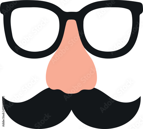A comical disguise featuring oversized glasses, a prominent fake nose, and a bushy mustache, creating a playful and humorous image