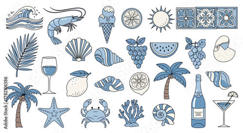 Coastal Summer Collection Blue Tinted Beach Icons