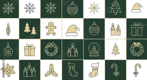 Festive Cheer A Collection of Christmas Icons in Green and Gold