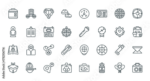 Productivity thin line icon set featuring growth graph, efficiency, time management, project management, operations, optimization, achievement, process, service, industry, and business concepts