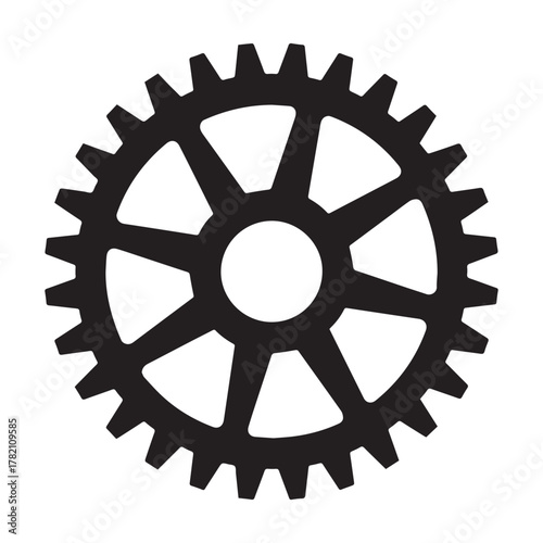 Detailed illustration of a black gear, highlighting its spokes and teeth, ideal for projects related to mechanics and engineering