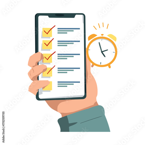 Hand holding smartphone checking to do list planning schedule