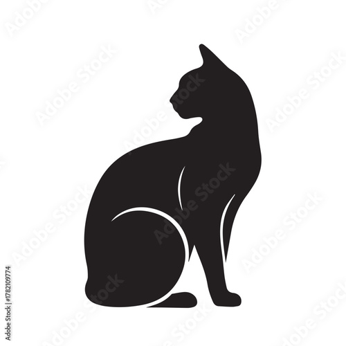 A sleek black cat silhouette sitting gracefully, , embodying mystery, independence, and the enigmatic charm of feline companions