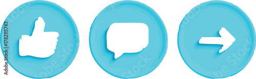 Social Media Icon Set 3D Button Like Comment Share Thumb Up Arrow Engagement Interaction User Interface Vector