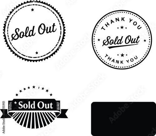 Sold Out Badge Stamp Set Black and White Retail Label E-commerce Business Limited Stock Vintage Emblem Vector