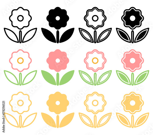 春のモチーフ・シンプルで可愛い花と葉のアイコンセット