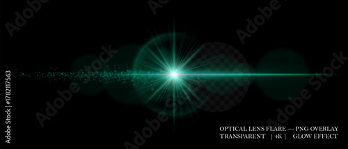 Colorful glowing lens flare with bright burst, smooth reflection, and flying light particles. Great for photo overlays, motion design, and bright effects.