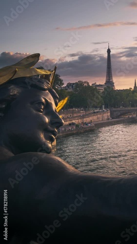 time lapse, Statue on the bridge Alexandre III in Paris