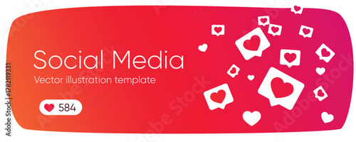 Social media like icon concept. Comment and Follower. Web banner with many heart. Vector illustration. 