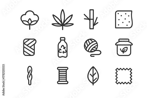 Sustainable Materials Icons. Sustainable materials. Line outline icon set of sustainable materials: organic