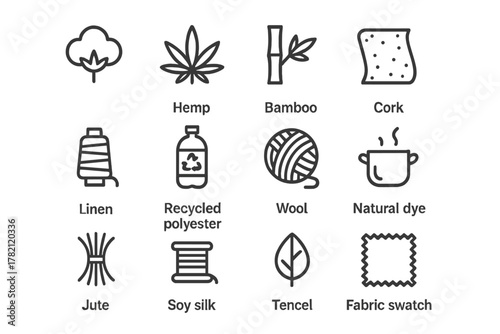 Sustainable Materials Icons. Sustainable materials. Line outline icon set of sustainable materials: organic