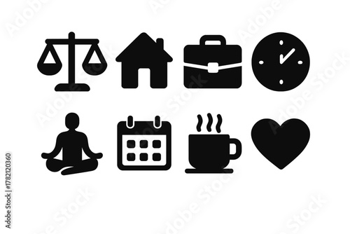 Work-Life Balance Icons. Work-life balance. Filled icon set of Work-life balance: scale, home, briefcase,