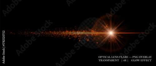 Cosmic ed glowing optical flare with bright core, particle trail, and intense beam. Suitable for overlays, motion design, and modern visual compositions.
