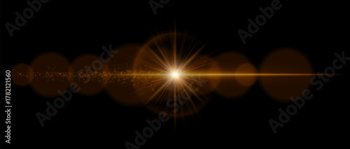 Lens flare with glowing dust trail and strong luminous beam. Ideal for overlays, futuristic lighting, and motion graphics with a cinematic atmosphere.