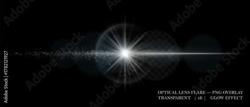 Colorful glowing lens flare with bright burst, smooth reflection, and flying light particles. Great for photo overlays, motion design, and bright effects.