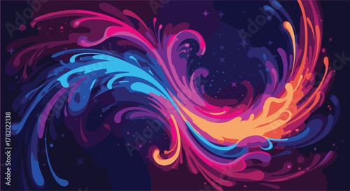 Abstract Swirls of Vibrant Colors, a Dynamic Fusion of Blues and Oranges on a Dark Backdrop